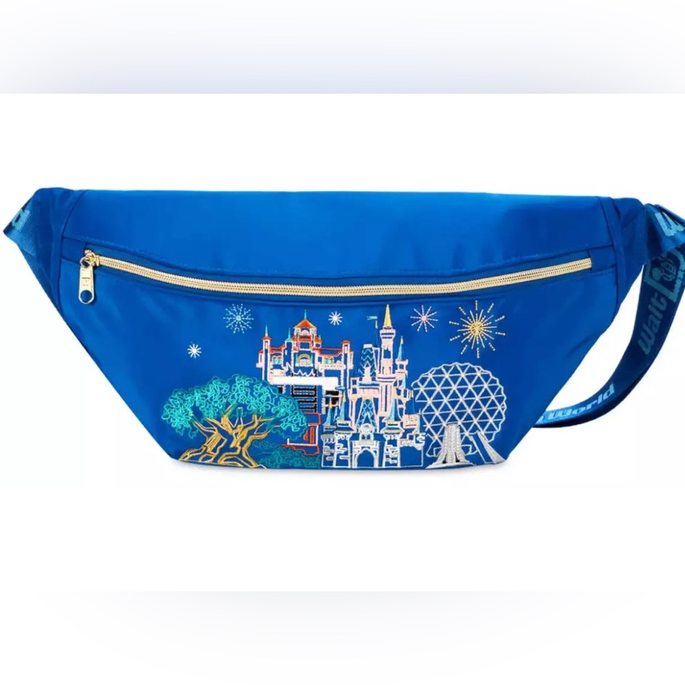 NWT Blue Disney Parks Walt Disney World Icon Hip Belt Fanny Pack Bag 4 Parks